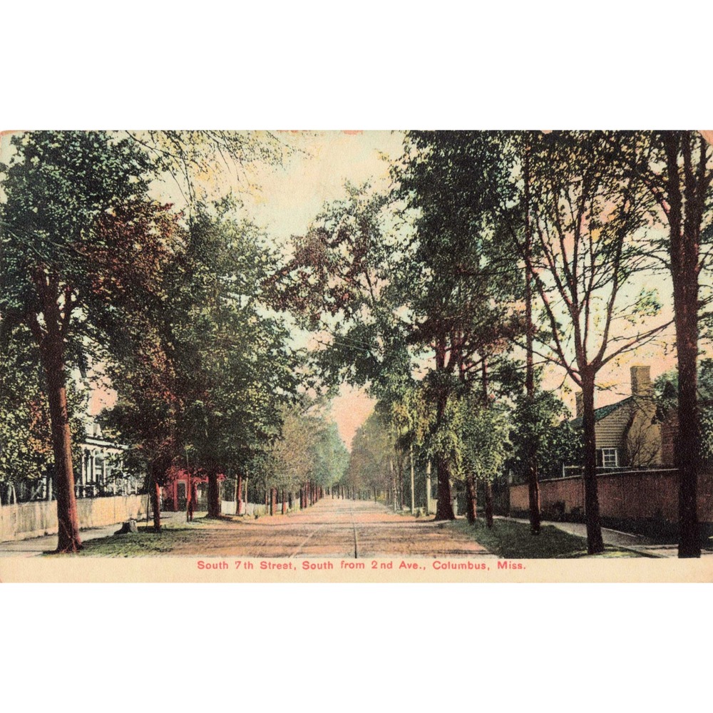 Columbus Mississippi MS Vtg Postcard South 7th St from 2nd Ave Street Scene 1910